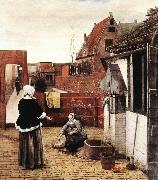 HOOCH, Pieter de Woman and Maid in a Courtyard st china oil painting reproduction